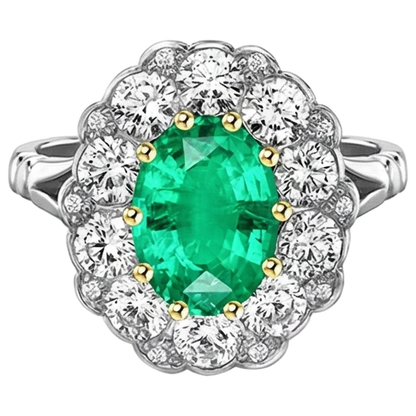Natural Real ( Not Lab Grown ) Oval Halo Ring Green Emerald GIA Diamonds Round Cut