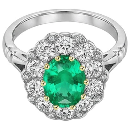 Natural Real ( Not Lab Grown ) Oval Halo Ring Green Emerald GIA Diamonds Round Cut
