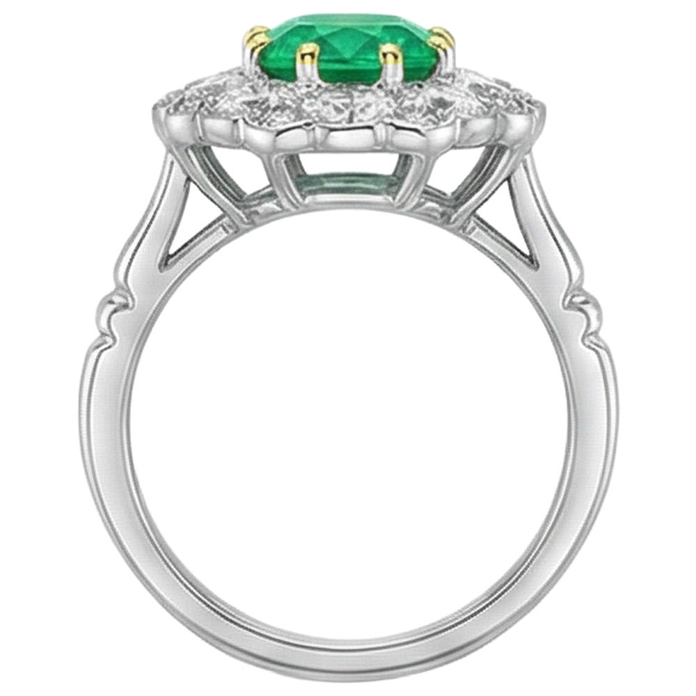 Natural Real ( Not Lab Grown ) Oval Halo Ring Green Emerald GIA Diamonds Round Cut