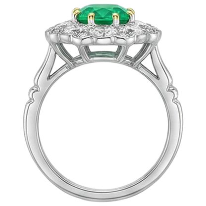Natural Real ( Not Lab Grown ) Oval Halo Ring Green Emerald GIA Diamonds Round Cut