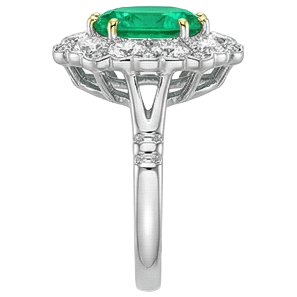 Natural Real ( Not Lab Grown ) Oval Halo Ring Green Emerald GIA Diamonds Round Cut