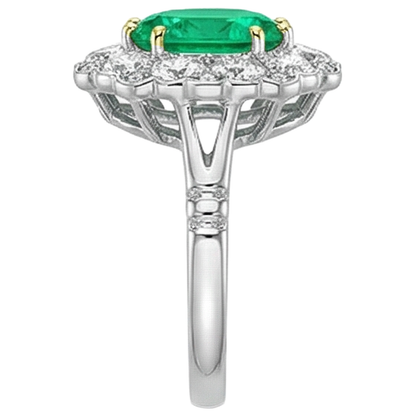 Natural Real ( Not Lab Grown ) Oval Halo Ring Green Emerald GIA Diamonds Round Cut