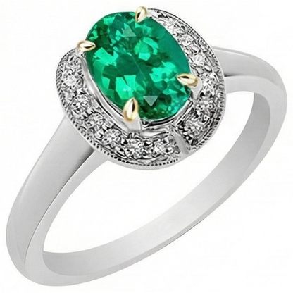 Natural Real ( Not Lab Grown ) Oval Halo Ring Green Emerald GIA Ladies Gold Jewelry