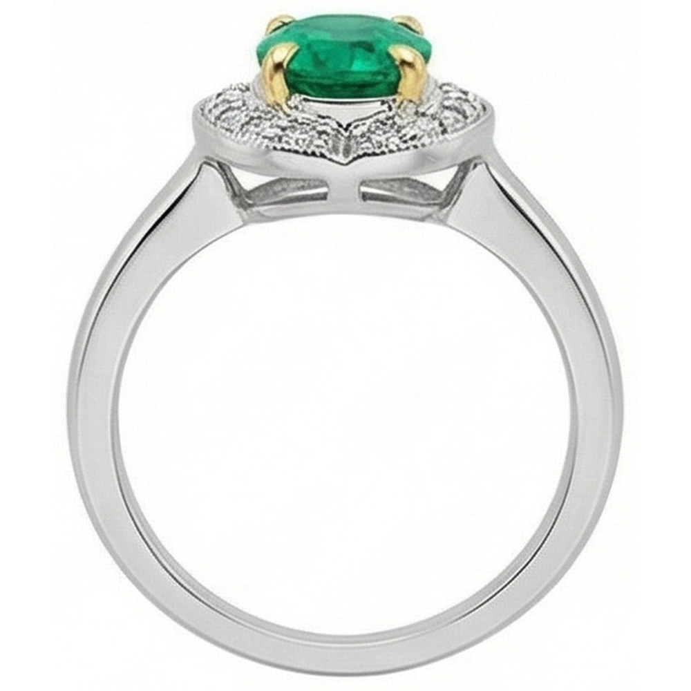 Natural Real ( Not Lab Grown ) Oval Halo Ring Green Emerald GIA Ladies Gold Jewelry