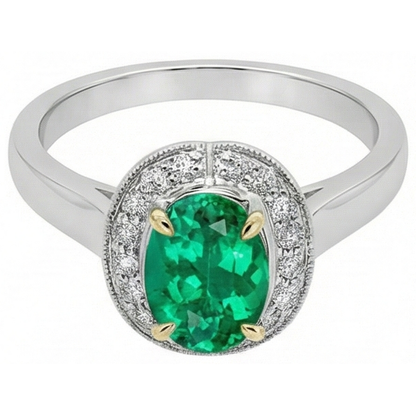 Natural Real ( Not Lab Grown ) Oval Halo Ring Green Emerald GIA Ladies Gold Jewelry
