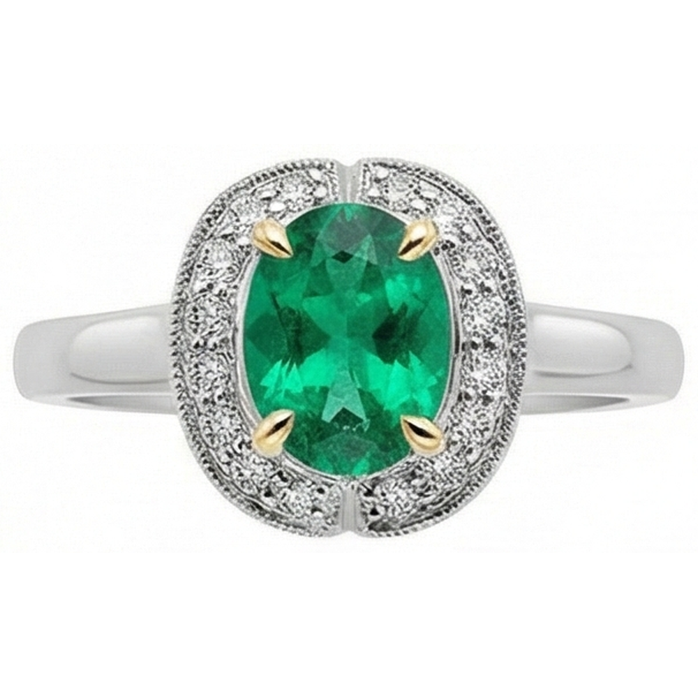 Natural Real ( Not Lab Grown ) Oval Halo Ring Green Emerald GIA Ladies Gold Jewelry