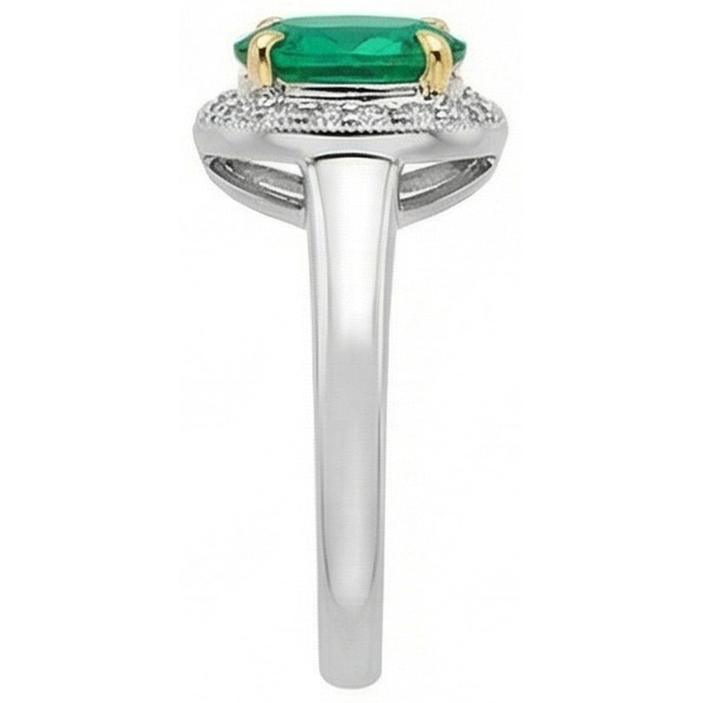 Natural Real ( Not Lab Grown ) Oval Halo Ring Green Emerald GIA Ladies Gold Jewelry
