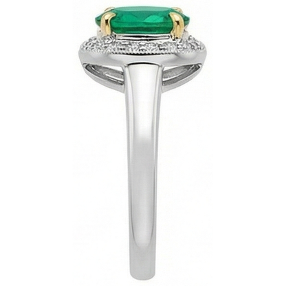 Natural Real ( Not Lab Grown ) Oval Halo Ring Green Emerald GIA Ladies Gold Jewelry