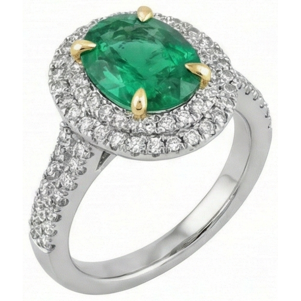 Natural Real ( Not Lab Grown ) Oval Halo Ring Green Emerald GIA Wedding Jewelry