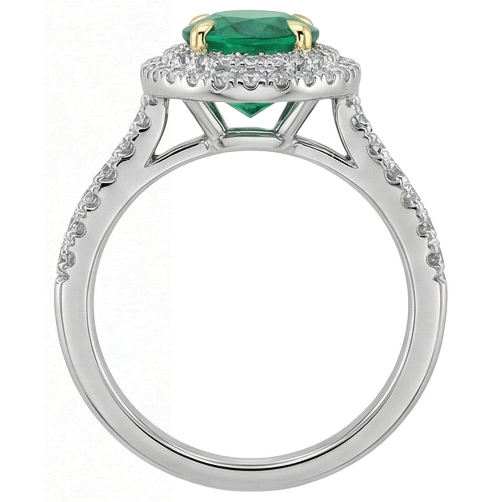Natural Real ( Not Lab Grown ) Oval Halo Ring Green Emerald GIA Wedding Jewelry