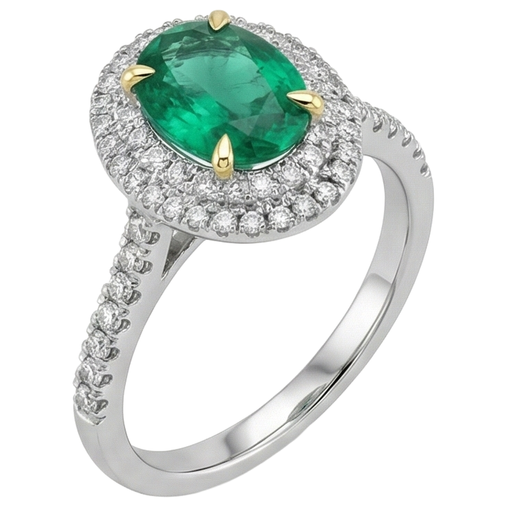 Natural Real ( Not Lab Grown ) Oval Halo Ring Green Emerald GIA Wedding Jewelry