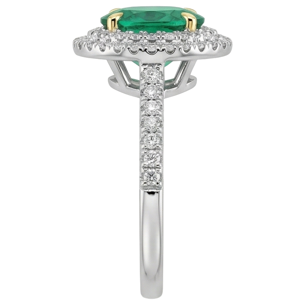 Natural Real ( Not Lab Grown ) Oval Halo Ring Green Emerald GIA Wedding Jewelry