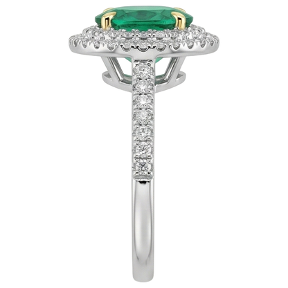 Natural Real ( Not Lab Grown ) Oval Halo Ring Green Emerald GIA Wedding Jewelry