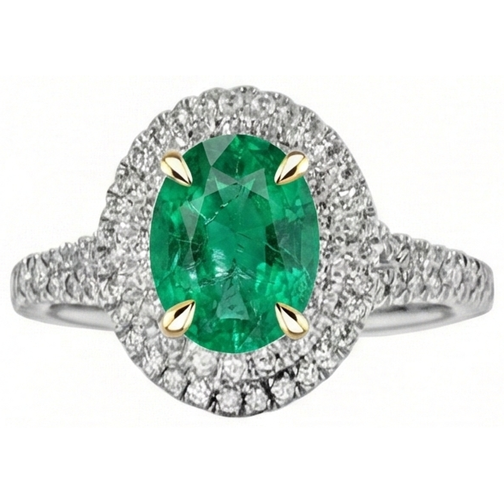 Natural Real ( Not Lab Grown ) Oval Halo Ring Green Emerald GIA Wedding Jewelry