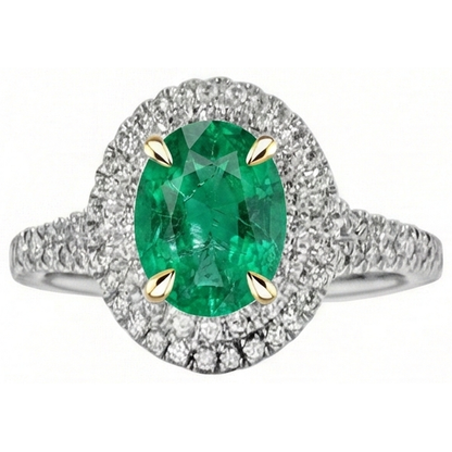 Natural Real ( Not Lab Grown ) Oval Halo Ring Green Emerald GIA Wedding Jewelry