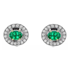 Oval Halo Studs Green Emerald Gemstone Earrings For Ladies