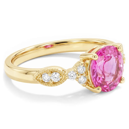 Oval Kunzite With Round Natural Earth Mined Diamonds 20.50 Carats Wedding Ring Gold 14K