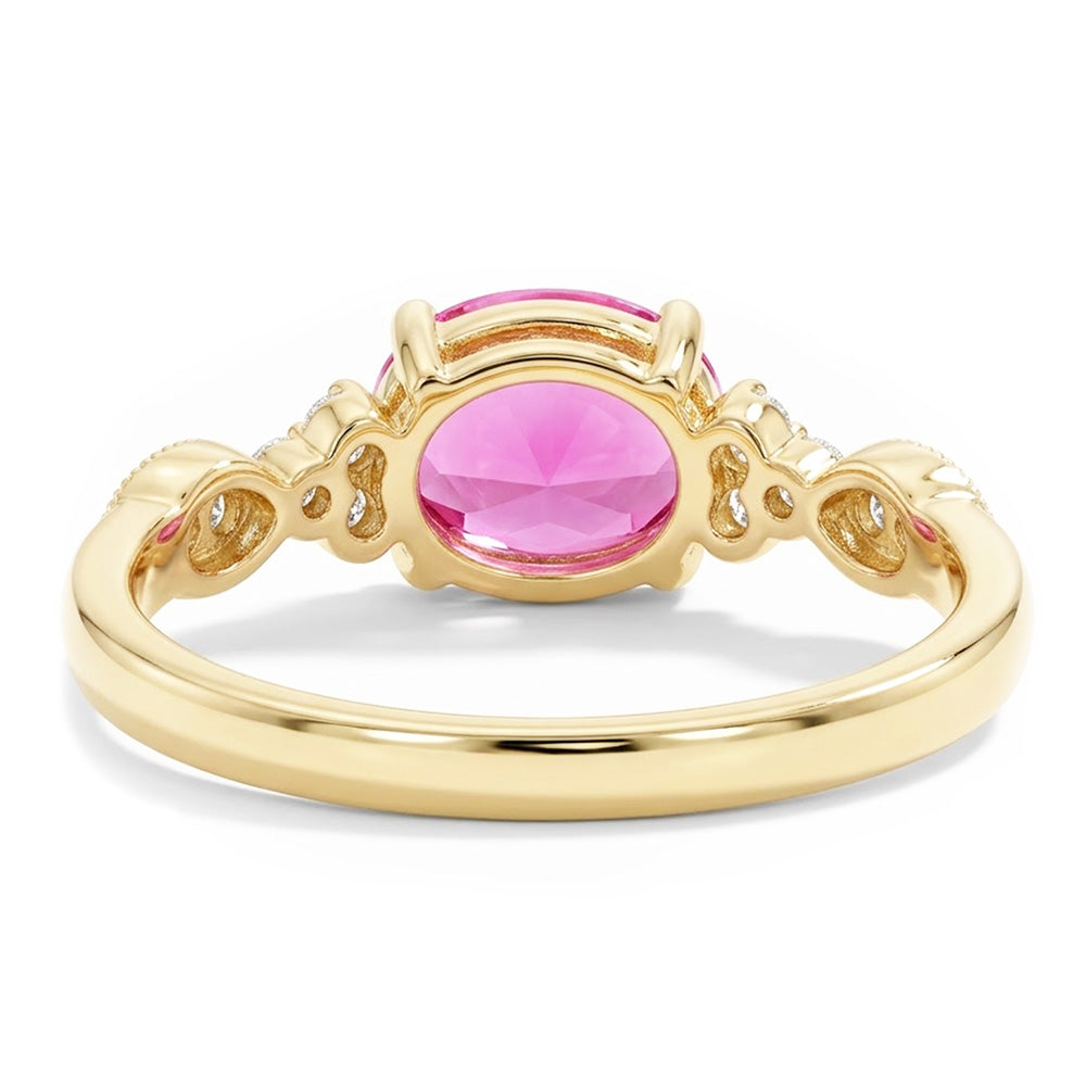 Oval Kunzite With Round Natural Earth Mined Diamonds 20.50 Carats Wedding Ring Gold 14K
