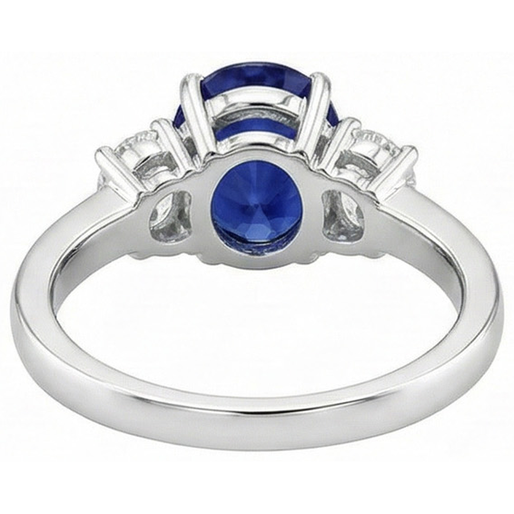Oval Natural Earth Mined Diamond 3 Stone Ring White Gold Ceylon Sapphire Gemstone 5 Carats