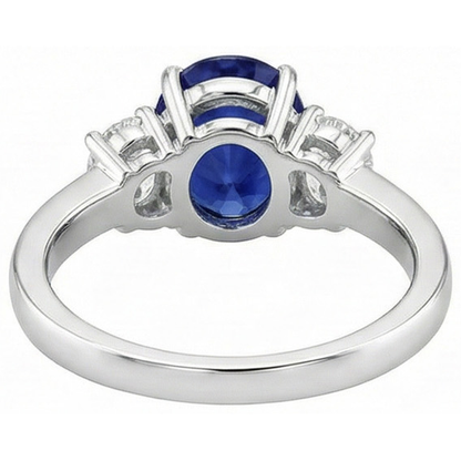 Oval Natural Earth Mined Diamond 3 Stone Ring White Gold Ceylon Sapphire Gemstone 5 Carats