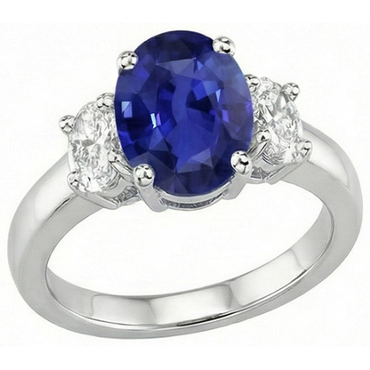 Oval Natural Earth Mined Diamond 3 Stone Ring White Gold Ceylon Sapphire Gemstone 5 Carats