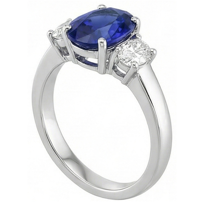 Oval Natural Earth Mined Diamond 3 Stone Ring White Gold Ceylon Sapphire Gemstone 5 Carats