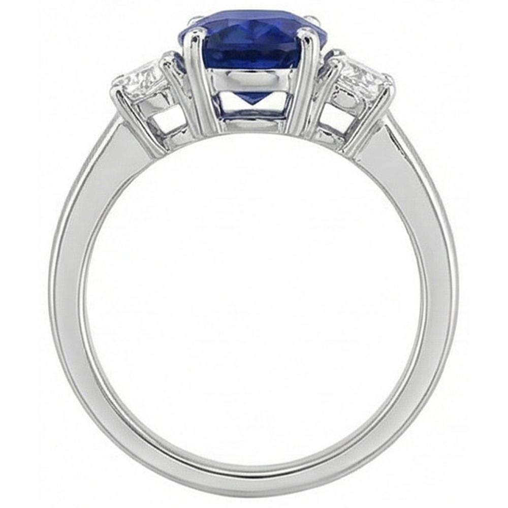 Oval Natural Earth Mined Diamond 3 Stone Ring White Gold Ceylon Sapphire Gemstone 5 Carats