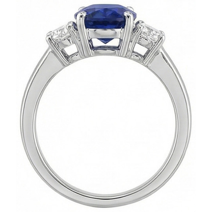 Oval Natural Earth Mined Diamond 3 Stone Ring White Gold Ceylon Sapphire Gemstone 5 Carats