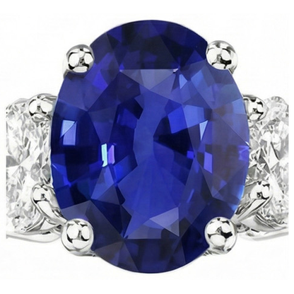 Oval Natural Earth Mined Diamond 3 Stone Ring White Gold Ceylon Sapphire Gemstone 5 Carats