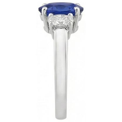 Oval Natural Earth Mined Diamond 3 Stone Ring White Gold Ceylon Sapphire Gemstone 5 Carats