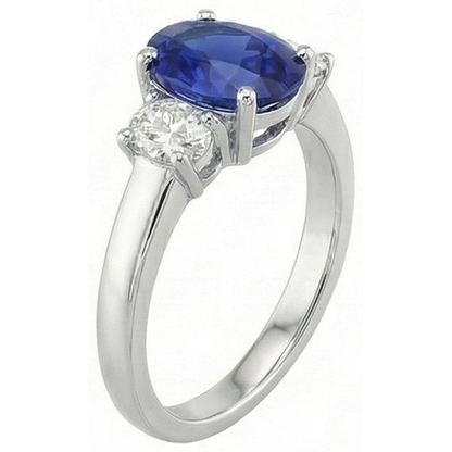Oval Natural Earth Mined Diamond 3 Stone Ring White Gold Ceylon Sapphire Gemstone 5 Carats