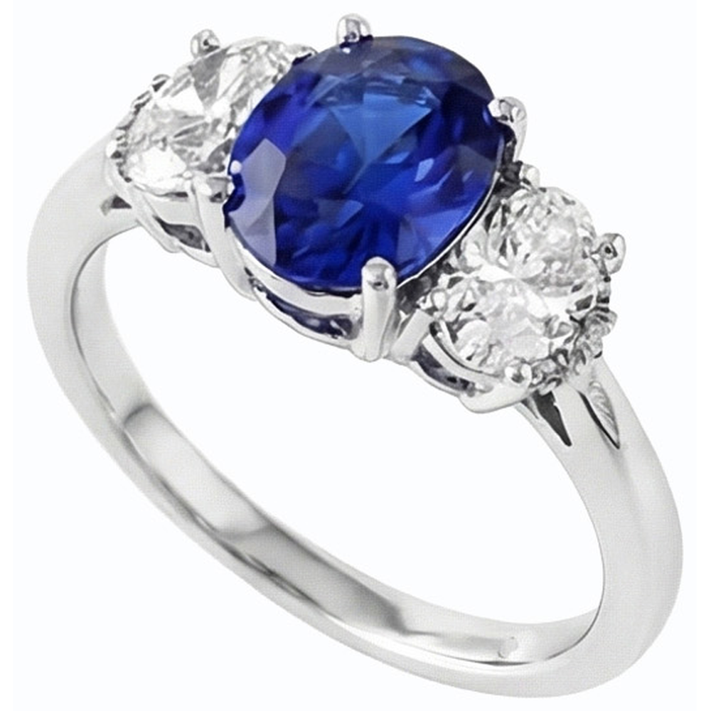 Oval Natural Earth Mined Diamond Anniversary Ring Blue Sapphire Stone 2.50 Carats