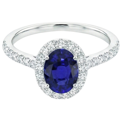 Oval Natural Earth Mined Diamond Halo Engagement Ring 5.50 Carats Ceylon Sapphire Accented