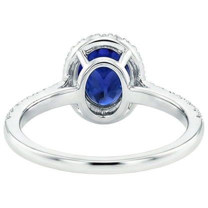 Oval Natural Earth Mined Diamond Halo Engagement Ring 5.50 Carats Ceylon Sapphire Accented