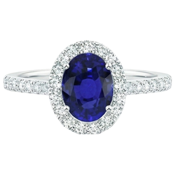 Oval Natural Earth Mined Diamond Halo Engagement Ring 5.50 Carats Ceylon Sapphire Accented
