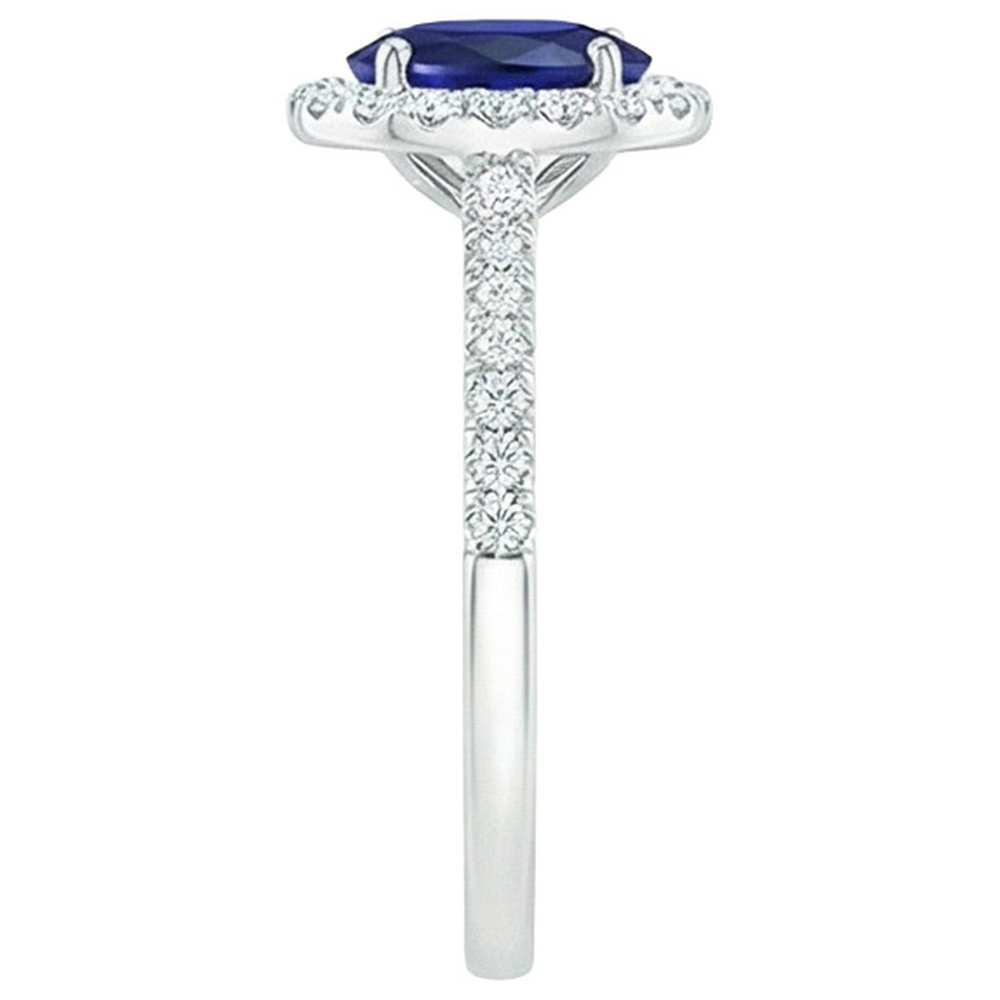 Oval Natural Earth Mined Diamond Halo Engagement Ring 5.50 Carats Ceylon Sapphire Accented