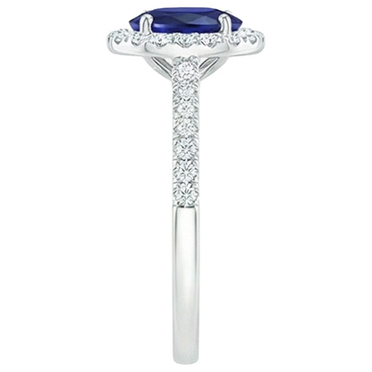 Oval Natural Earth Mined Diamond Halo Engagement Ring 5.50 Carats Ceylon Sapphire Accented