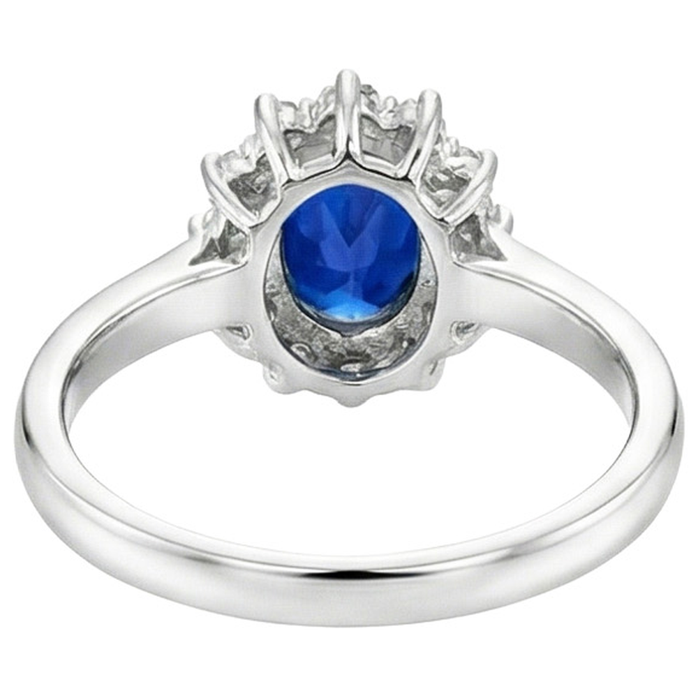 Oval Natural Earth Mined Diamond Halo Engagement Ring Sri Lankan Sapphire 4 Carats Ladies