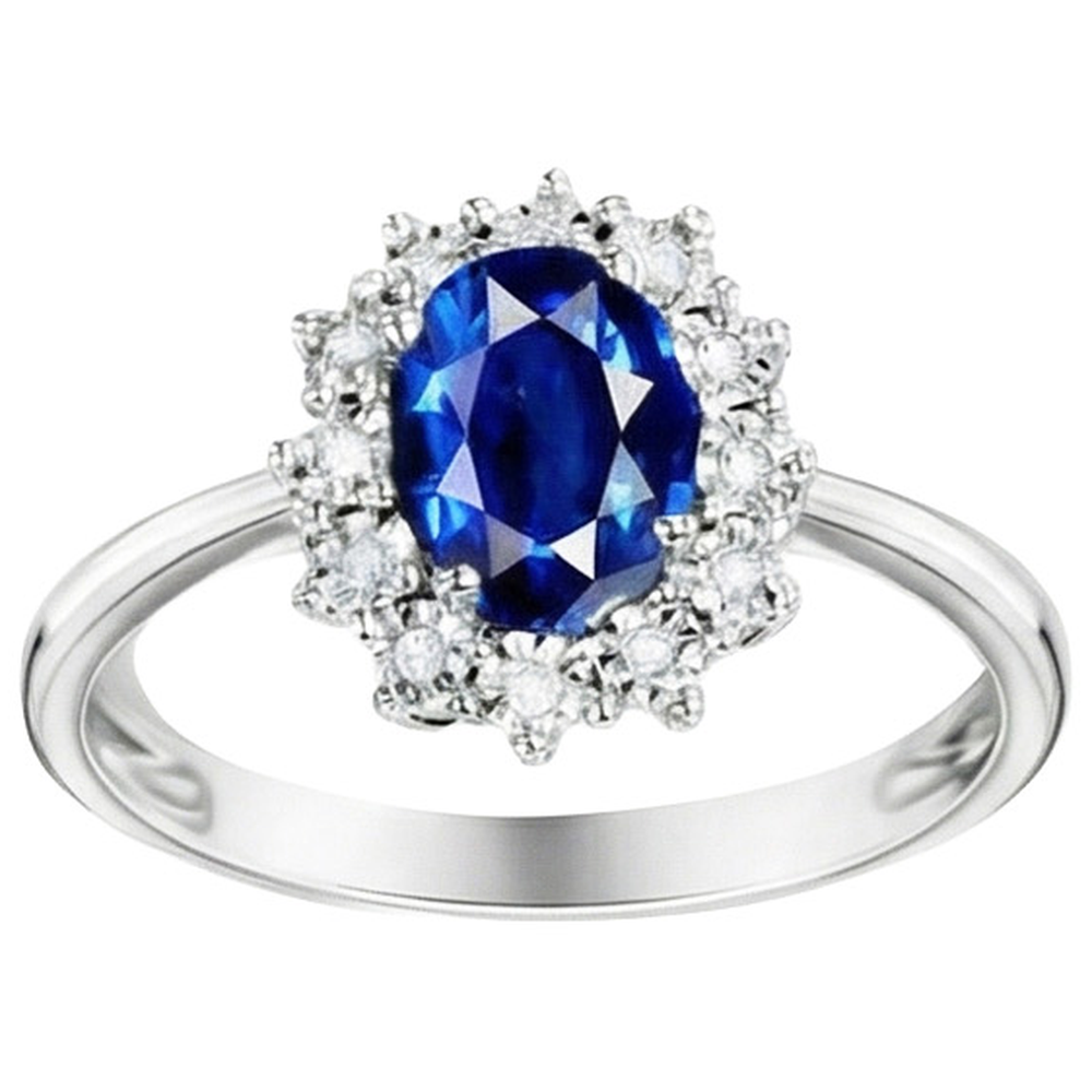 Oval Natural Earth Mined Diamond Halo Engagement Ring Sri Lankan Sapphire 4 Carats Ladies