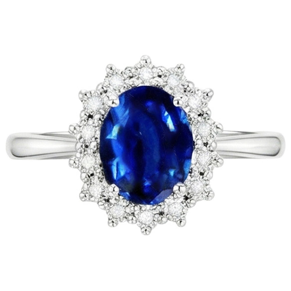 Oval Natural Earth Mined Diamond Halo Engagement Ring Sri Lankan Sapphire 4 Carats Ladies
