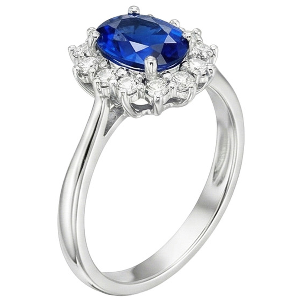 Oval Natural Earth Mined Diamond Halo Engagement Ring Sri Lankan Sapphire 4 Carats Ladies