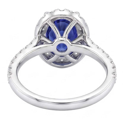 Oval Natural Earth Mined Diamond Halo Ring Blue Sapphire Accented White Gold 5.50 Carats
