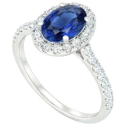 Oval Natural Earth Mined Diamond Halo Ring Blue Sapphire With Accents 6 Carats White Gold