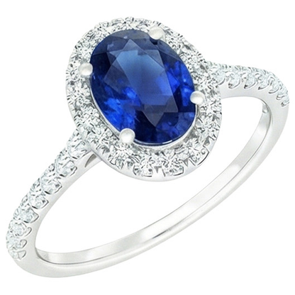 Oval Natural Earth Mined Diamond Halo Ring Blue Sapphire With Accents 6 Carats White Gold