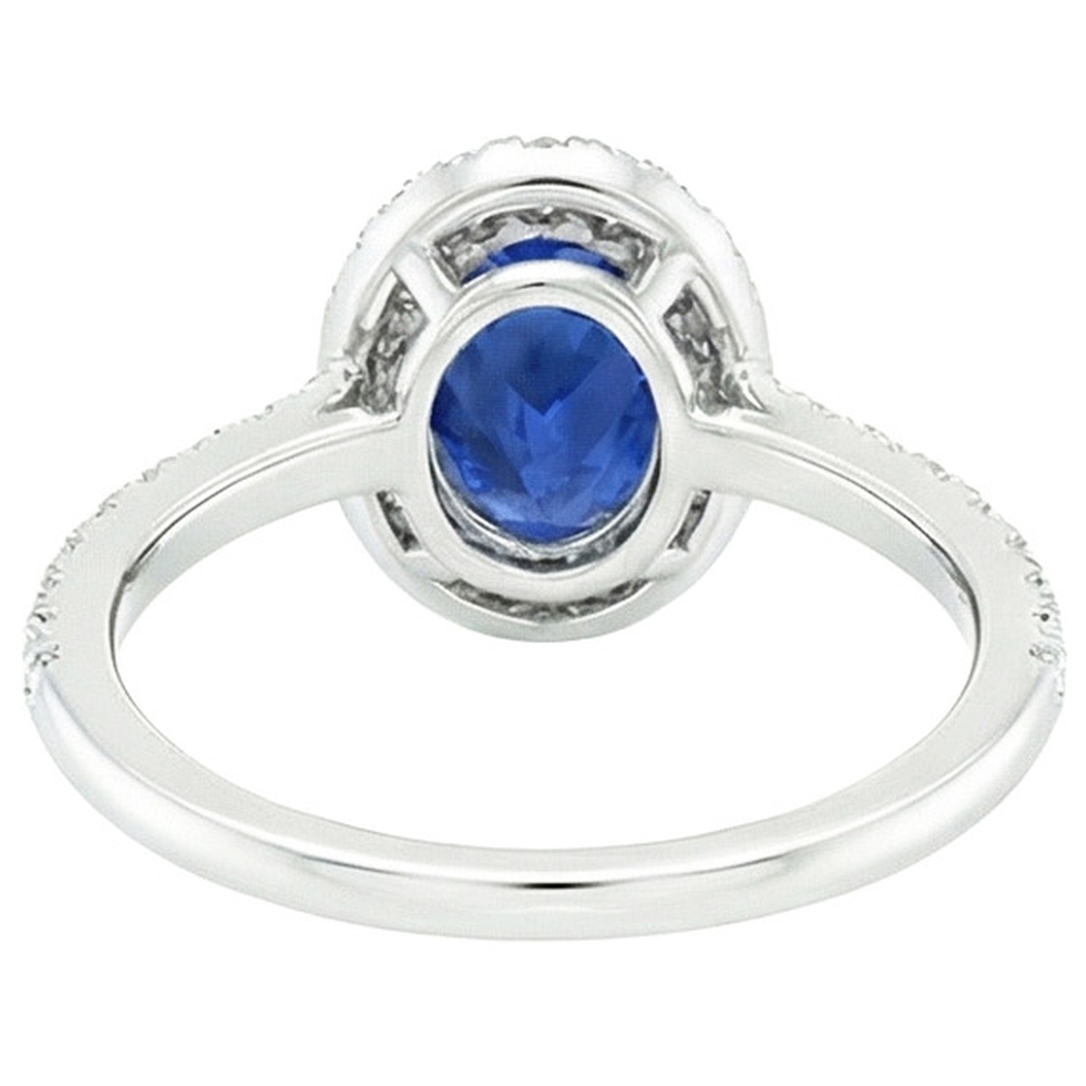 Oval Natural Earth Mined Diamond Halo Ring Blue Sapphire With Accents 6 Carats White Gold