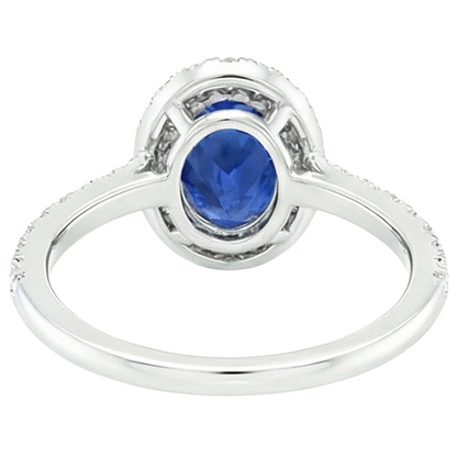 Oval Natural Earth Mined Diamond Halo Ring Blue Sapphire With Accents 6 Carats White Gold