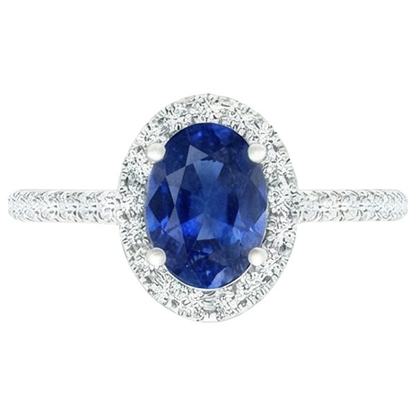 Oval Natural Earth Mined Diamond Halo Ring Blue Sapphire With Accents 6 Carats White Gold