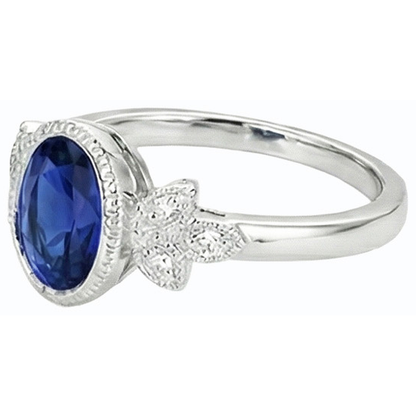 Oval Natural Earth Mined Diamond Ring Bezel Set Blue Sapphire 3 Carats Antique Style Gold