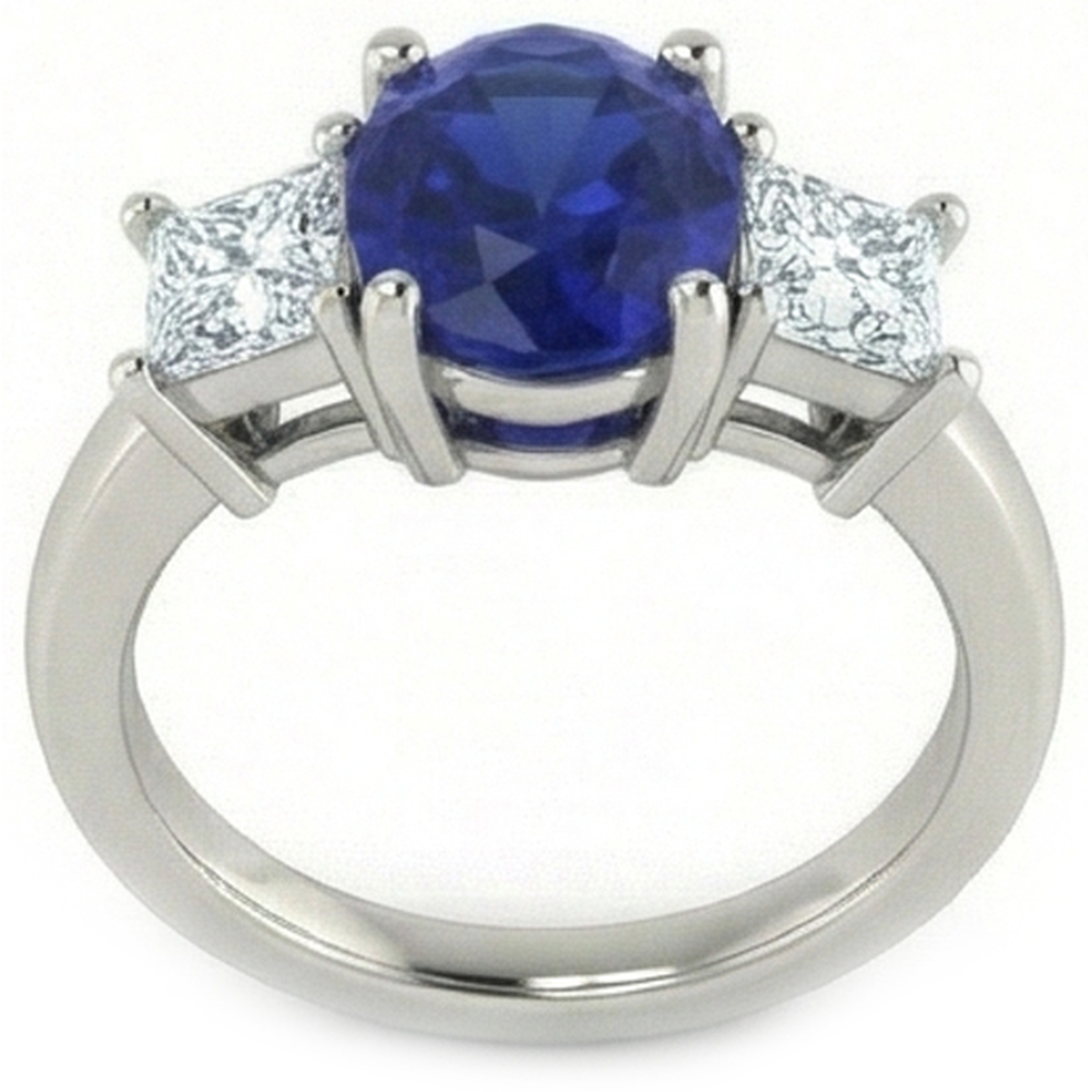 Oval Princess Cut 2.25 Ct Ceylon Sapphire Natural Earth Mined Diamonds Ring White Gold 14K
