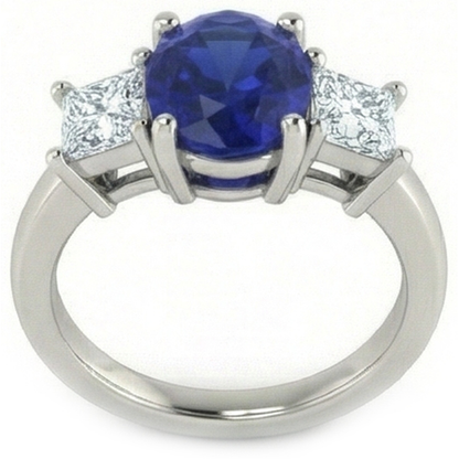 Oval Princess Cut 2.25 Ct Ceylon Sapphire Natural Earth Mined Diamonds Ring White Gold 14K